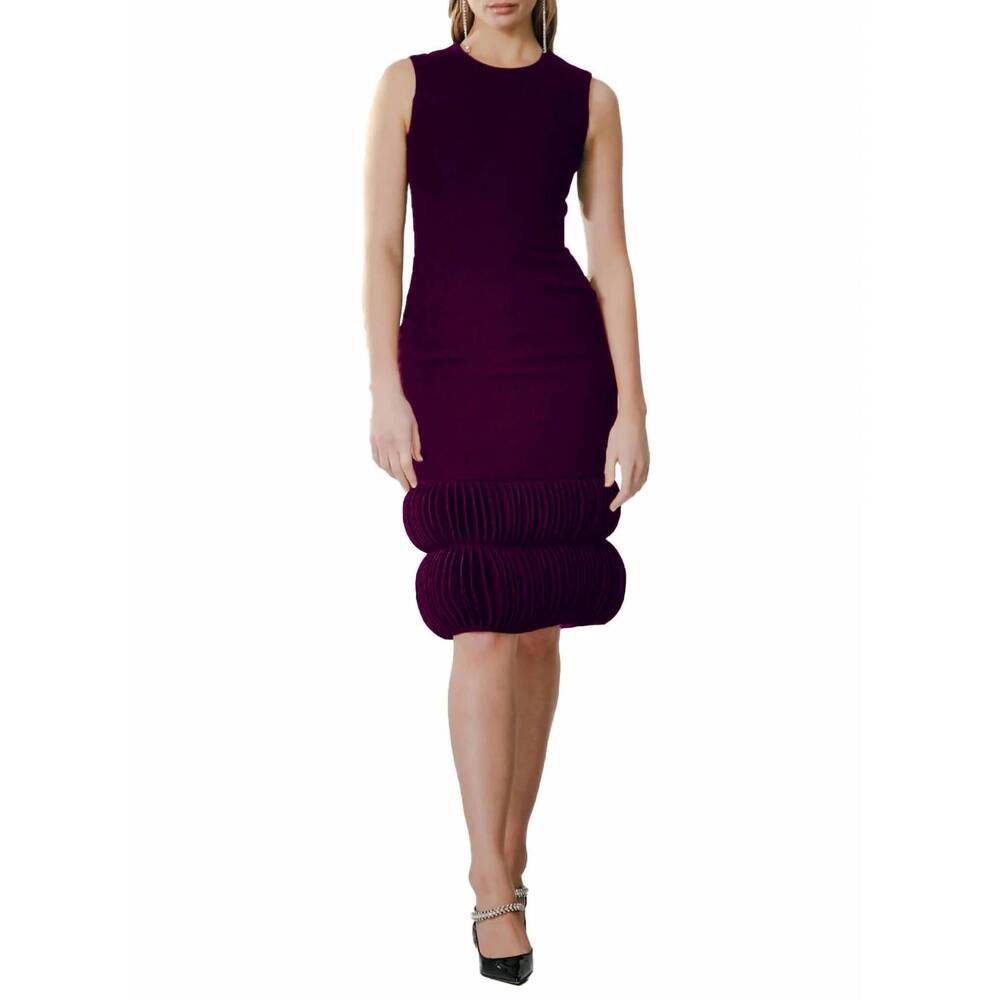 NEW CATHERINE REGEHR jackie pebble crepe dress with double ovals in plum
